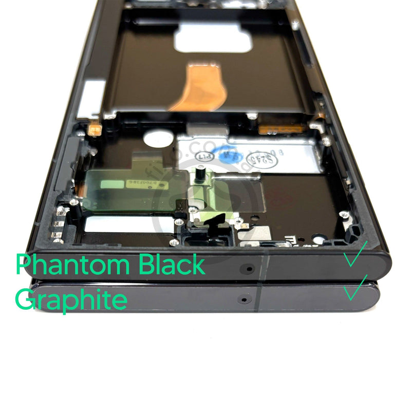 Samsung Galaxy S22 Ultra Replacement OLED Screen with Frame - Phantom Black vs Graphite