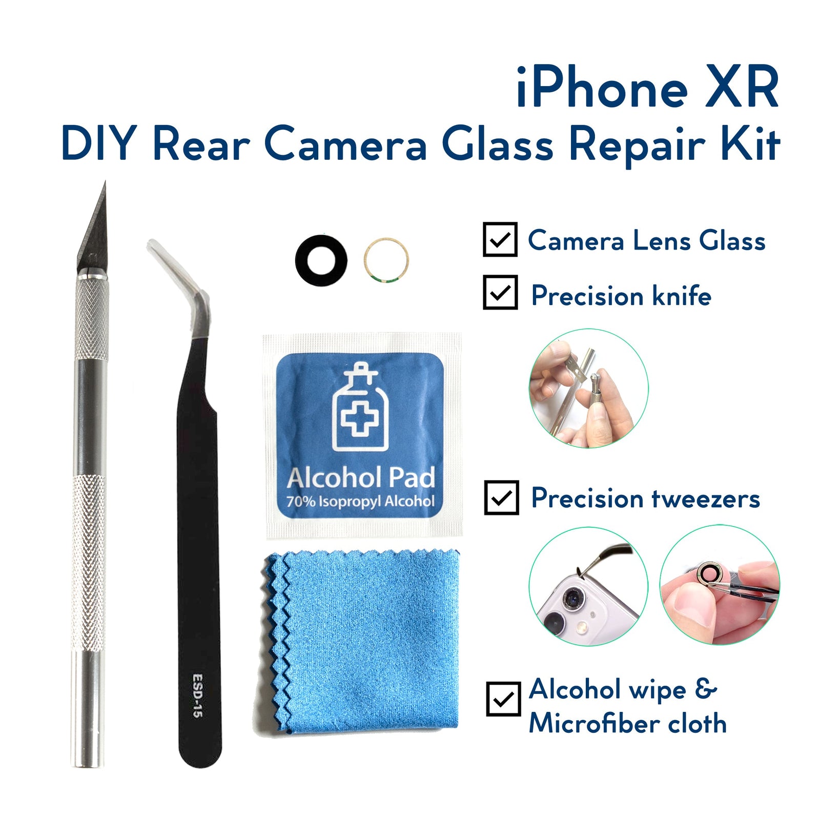 iPhone XR DIY Rear Camera Glass Repair Kit Fixo